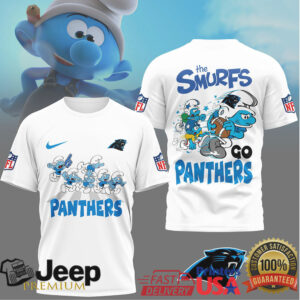 Carolina Panthers x The Smurfs Blue Cartoon NFL Graphic Tee