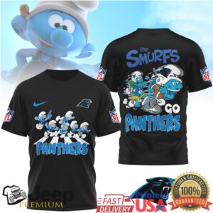 Carolina Panthers x The Smurfs Blue Cartoon NFL Graphic Tee
