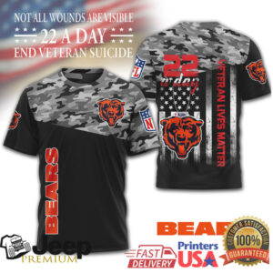 Chicago Bears NFL Veteran Lives Matter T Shirt 22 A Day Camo Gear Chicago Bears NFL Veteran Lives Matter T Shirt 22 A Day Camo Gear