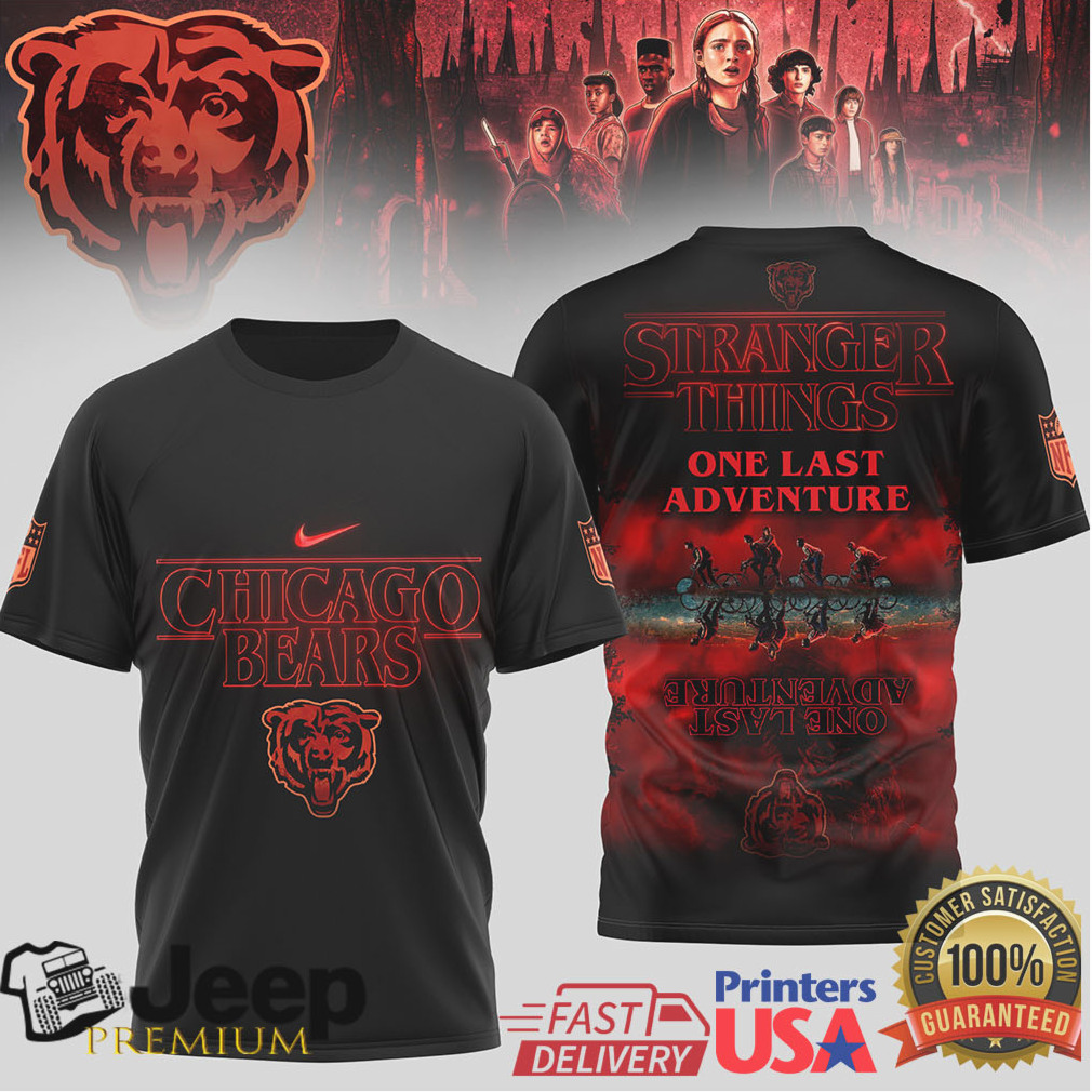 Chicago Bears x Stranger Things One Last Adventure Black T Shirt Chicago Bears x Stranger Things One Last Adventure Black T Shirt