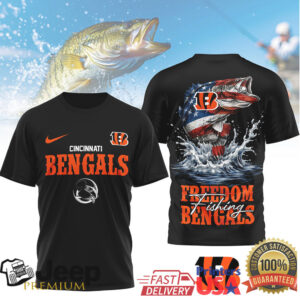 Cincinnati Bengals Freedom Fishing T Shirt NFL Fan Bass Fishing Outdoors Tee