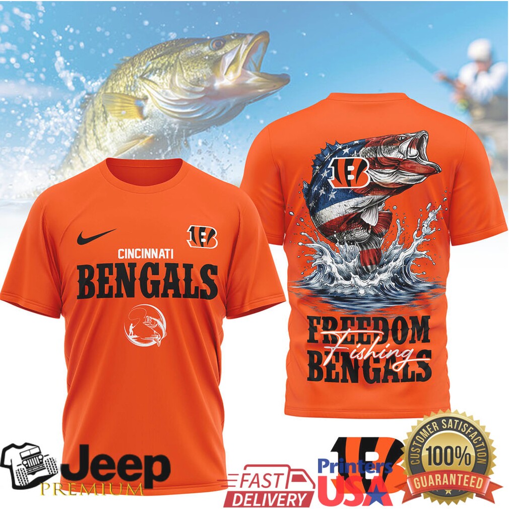 Cincinnati Bengals Freedom Fishing T Shirt NFL Fan Bass Fishing Outdoors Tee Cincinnati Bengals Freedom Fishing T Shirt NFL Fan Bass Fishing Outdoors Tee