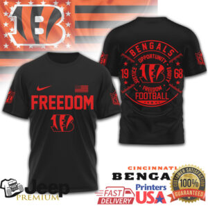 Cincinnati Bengals Freedom Opportunity Justice Equity Football Black T Shirt