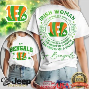 Cincinnati Bengals Irish Woman St. Patrick’s Day Green & White T Shirt Cincinnati Bengals Irish Woman St. Patrick’s Day Green & White T Shirt
