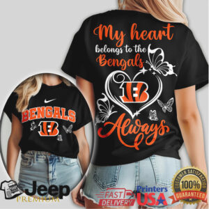 Cincinnati Bengals Women's Heart & Butterfly “My Heart Belongs To The Bengals” Tee