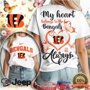 Cincinnati Bengals Women's Heart & Butterfly “My Heart Belongs To The Bengals” Tee