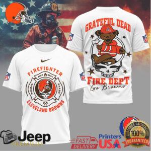 Cleveland Browns Fire Dept Grateful Dead Firefighter Logo T Shirt