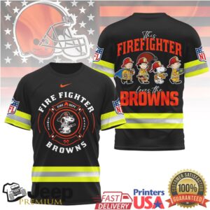 Cleveland Browns Firefighter Snoopy & Friends Thin Red Line T Shirt