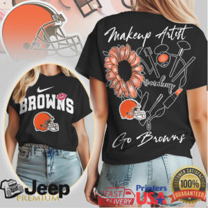 Cleveland Browns Makeup Artist Sunflower Design T ShirtWomen's Fan Apparel