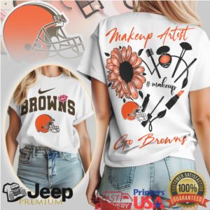 Cleveland Browns Makeup Artist Sunflower Design T ShirtWomen's Fan Apparel