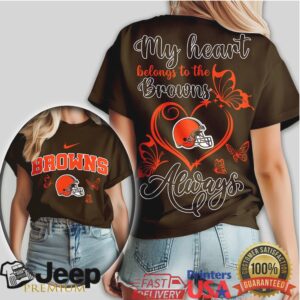Cleveland Browns Women’s Butterfly Heart “My Heart Belongs To The Browns” T Shirt Cleveland Browns Women’s Butterfly Heart “My Heart Belongs To The Browns” T Shirt