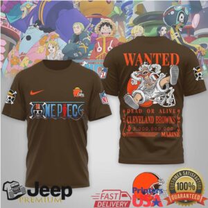Cleveland Browns x One Piece Luffy Gear 5 Wanted Poster T Shirt