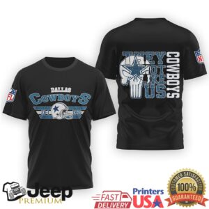 Dallas Cowboys “They Not Like Us” Skull Graphic Double Sided T Shirt Dallas Cowboys “They Not Like Us” Skull Graphic Double Sided T Shirt