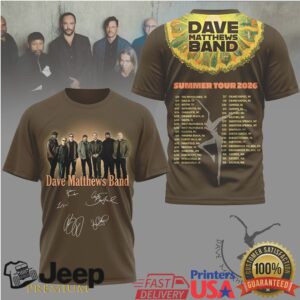 Dave Matthews Band Summer Tour 2026 DMB Signed Band Photo T Shirt Dave Matthews Band Summer Tour 2026 DMB Signed Band Photo T Shirt