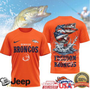 Denver Broncos Freedom Fishing Bass American Flag T Shirt