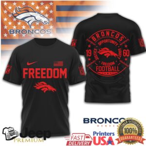 Denver Broncos Freedom Football Justice Equity 1960 Graphic Tee Denver Broncos Freedom Football Justice Equity 1960 Graphic Tee