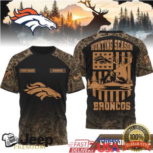 Denver Broncos Hunting Season Custom Name Camo 3D Performance Tee Denver Broncos Hunting Season Custom Name Camo 3D Performance Tee