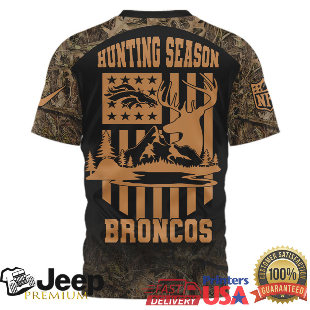 Denver Broncos Hunting Season Custom Name Camo 3D Performance Tee Denver Broncos Hunting Season Custom Name Camo 3D Performance Tee