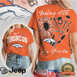 Denver Broncos Makeup Artist Sunflower Heart Women’s Gameday T Shirt Denver Broncos Makeup Artist Sunflower Heart Women’s Gameday T Shirt