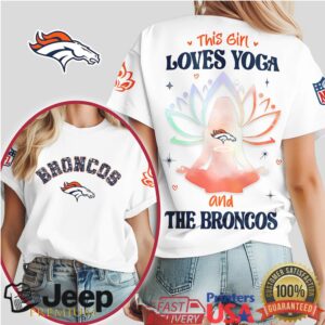 Denver Broncos Women’s Yoga T Shirt This Girl Loves Yoga and the Broncos Lotus Tee Denver Broncos Women’s Yoga T Shirt This Girl Loves Yoga and the Broncos Lotus Tee