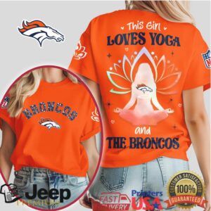 Denver Broncos Women's Yoga T Shirt This Girl Loves Yoga and the Broncos Lotus Tee