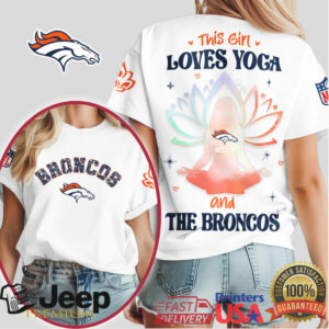 Denver Broncos Women's Yoga T Shirt This Girl Loves Yoga and the Broncos Lotus Tee