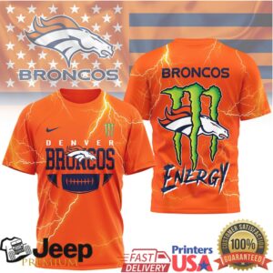 Denver Broncos x Monster Energy Lightning Bolt Orange & Black Fan Tee