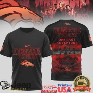 Denver Broncos x Stranger Things “One Last Adventure” Black T Shirt Denver Broncos x Stranger Things “One Last Adventure” Black T Shirt