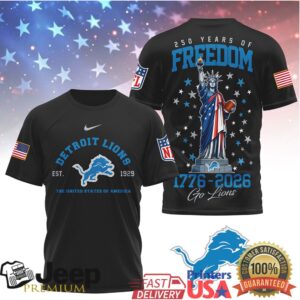 Detroit Lions 250 Years of Freedom 1776 2026 Patriotic T Shirt