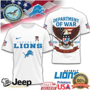Detroit Lions Department of War US Flag Eagle Graphic T Shirt