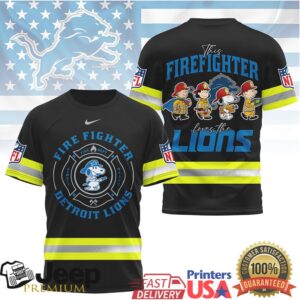 Detroit Lions Firefighter Snoopy Peanuts Reflective Safety Jersey Tee Detroit Lions Firefighter Snoopy Peanuts Reflective Safety Jersey Tee