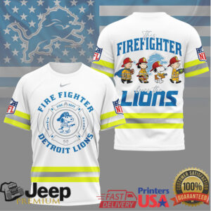 Detroit Lions Firefighter Snoopy Peanuts Reflective Safety Jersey Tee