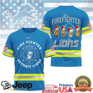 Detroit Lions Firefighter Snoopy Peanuts Reflective Safety Jersey Tee