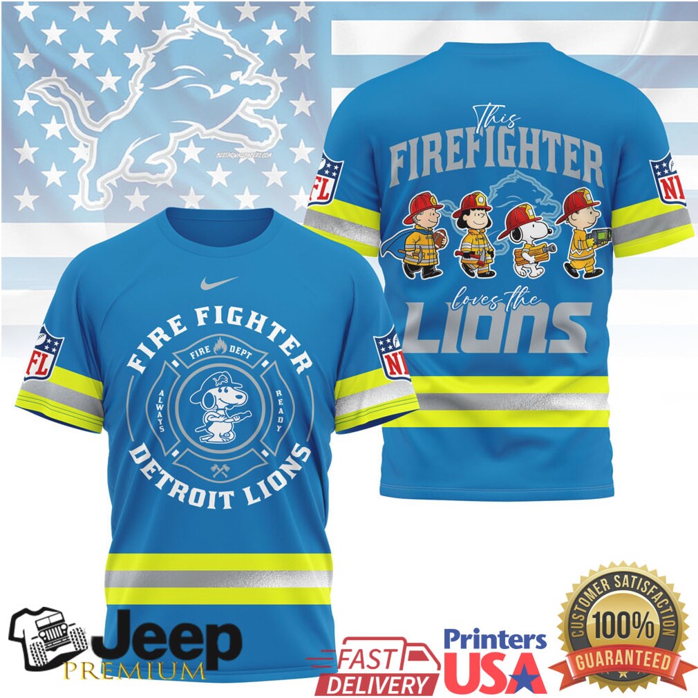 Detroit Lions Firefighter Snoopy Peanuts Reflective Safety Jersey Tee Detroit Lions Firefighter Snoopy Peanuts Reflective Safety Jersey Tee