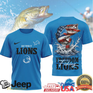 Detroit Lions Freedom Fishing American Flag Bass Tee NFL Fisherman Gift