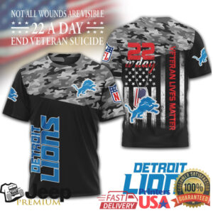 Detroit Lions NFL Veteran Suicide Awareness Shirt Camo 22 A Day Tee Detroit Lions NFL Veteran Suicide Awareness Shirt Camo 22 A Day Tee