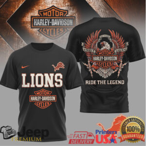 Detroit Lions x Harley Davidson Ride The Legend Black T Shirt