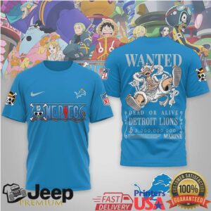 Detroit Lions x One Piece Anime Wanted Poster 3D Printed Graphic T Shirt