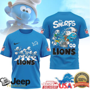 Detroit Lions x The Smurfs Football Crossover NFL Fan T Shirt