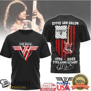 Eddie Van Halen 71st Anniversary 1955 2026 Memorial Flag T Shirt Eddie Van Halen 71st Anniversary 1955 2026 Memorial Flag T Shirt