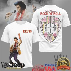 Elvis Presley The King of Rock 'N' Roll Signature Word Art Heart T Shirt