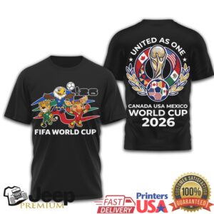 FIFA World Cup 2026 United As One Canada USA Mexico Official Mascot T Shirt FIFA World Cup 2026 United As One Canada USA Mexico Official Mascot T Shirt