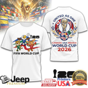 FIFA World Cup 2026 United As One Canada USA Mexico Official Mascot T Shirt