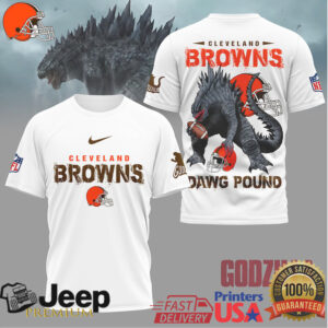 Godzilla x Cleveland Browns NFL Mashup T Shirt Dawg Pound