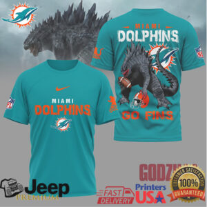 Godzilla x Miami Dolphins Go Fins NFL Graphic T Shirt