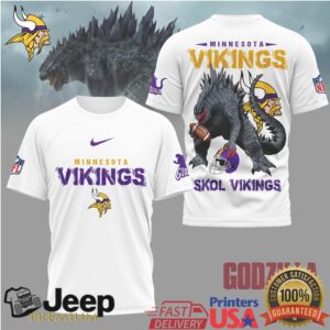 Godzilla x Minnesota Vikings Skol Vikings Graphic T Shirt 3 Colors