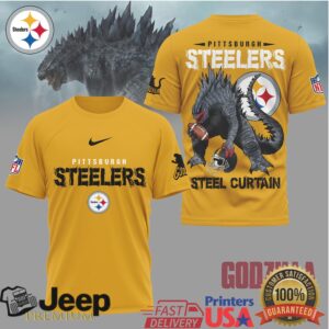 Godzilla x Pittsburgh Steelers Steel Curtain NFL Graphic T Shirt Godzilla x Pittsburgh Steelers Steel Curtain NFL Graphic T Shirt