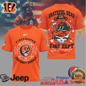 Grateful Dead Cincinnati Bengals Firefighter Fire Dept Dancing Bear T Shirt