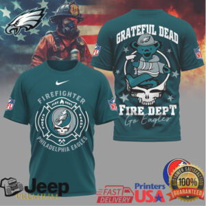 Grateful Dead Philadelphia Eagles Firefighter Fire Dept Steal Your Face T Shirt