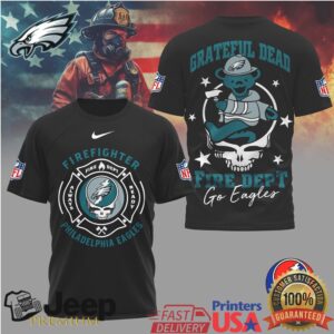 Grateful Dead Philadelphia Eagles Firefighter Fire Dept Steal Your Face T Shirt